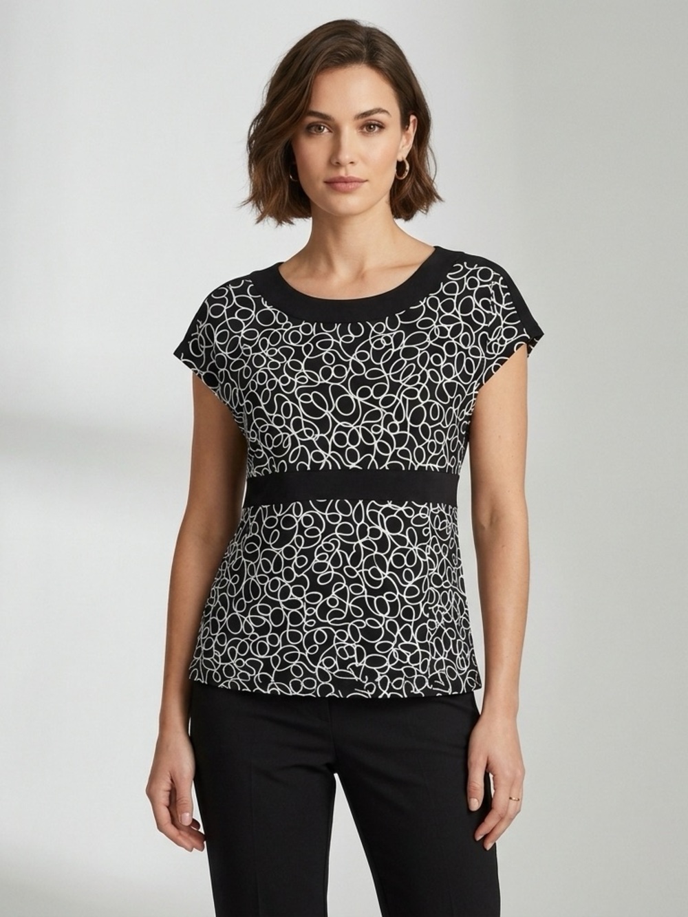 Charter Club Black and White Printed Short Sleeve Top